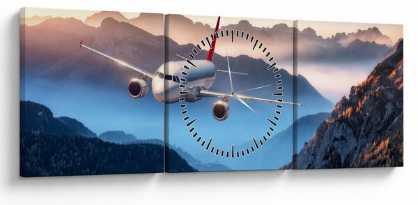 Tablou - Avion peste crestele montane (cu ceas) (90x30 cm)