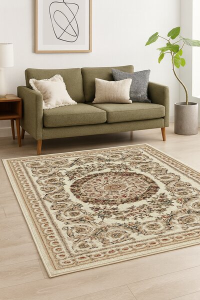Covor Clasic, Model Lotos 539 100 Dreptunghiular, Crem Bej Dreptunghi, 60x110