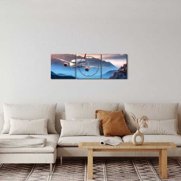 Tablou - Avion peste crestele montane (cu ceas) (90x30 cm)