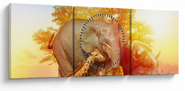 Tablou - Animale africane (cu ceas) (90x30 cm)