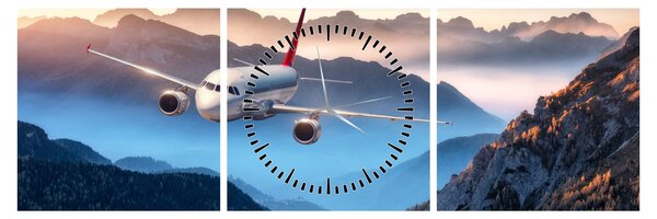 Tablou - Avion peste crestele montane (cu ceas) (90x30 cm)