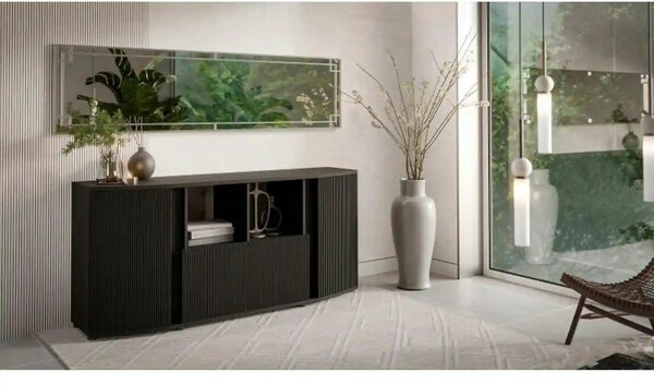 Comoda MICHELLE, negru/stejar, PAL laminat, 178x47x82 cm