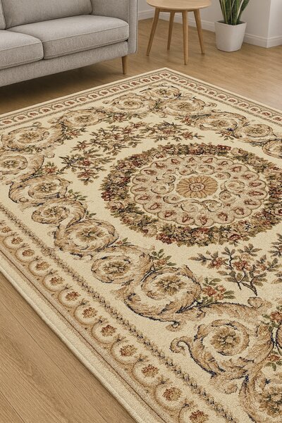 Covor Clasic, Model Lotos 539 100 Dreptunghiular, Crem Bej Dreptunghi, 60x110