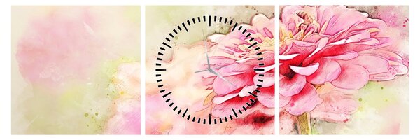 Tablou - Floare roz, aquarel (cu ceas) (90x30 cm)
