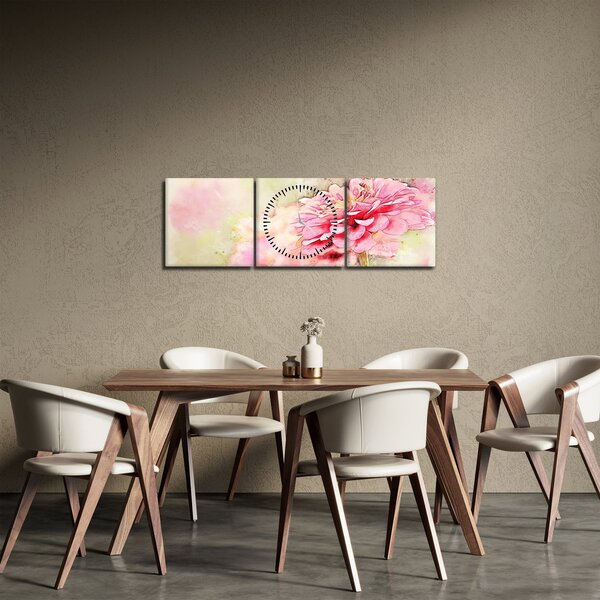 Tablou - Floare roz, aquarel (cu ceas) (90x30 cm)