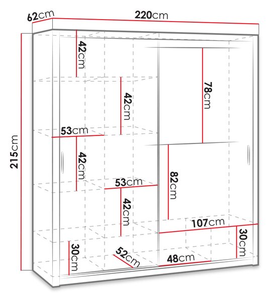 Dulap de haine cu uși culisante Klary SZ220 KE11 (Stejar artisan) (cu oglindă). 1105738
