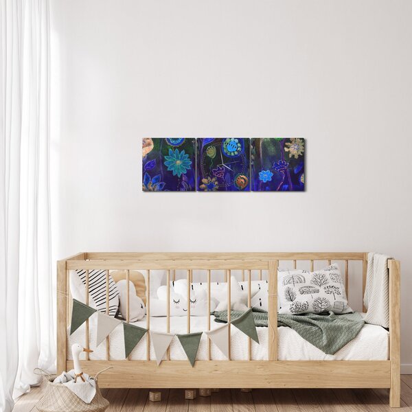 Tablou - Flori albastru închis (cu ceas) (90x30 cm)