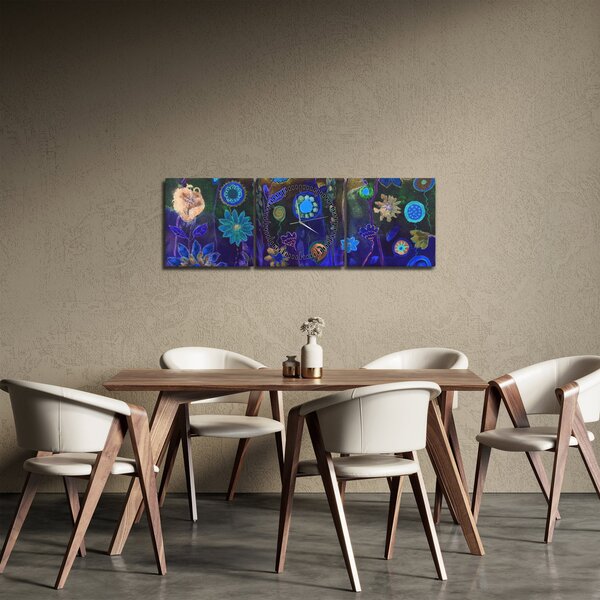 Tablou - Flori albastru închis (cu ceas) (90x30 cm)