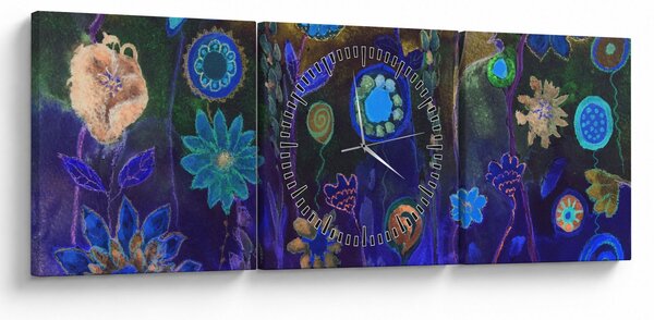 Tablou - Flori albastru închis (cu ceas) (90x30 cm)