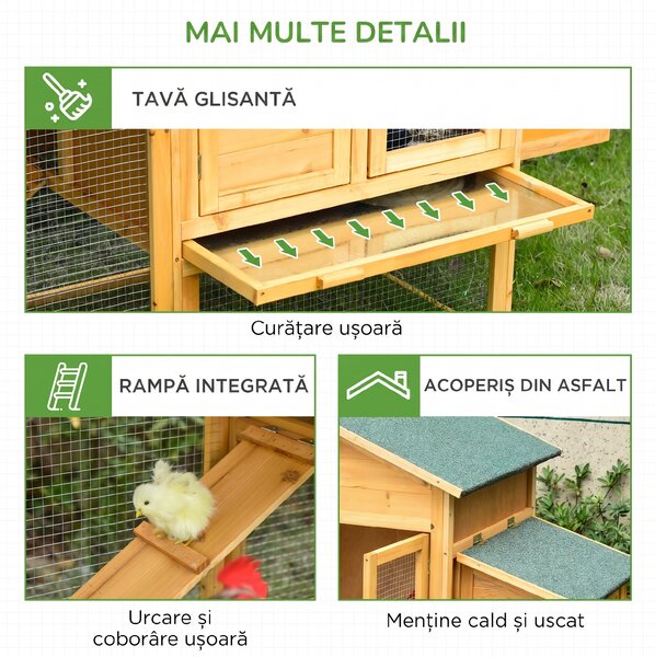 Cotet din lemn PawHut cu Casuta, Spatiu Deschis si Plasa 168x75x103cm | Aosom RO