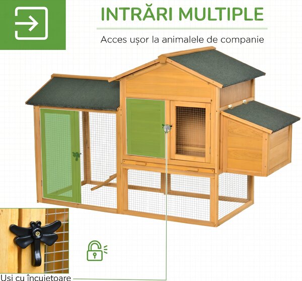 Cotet din lemn PawHut cu Casuta, Spatiu Deschis si Plasa 168x75x103cm | Aosom RO