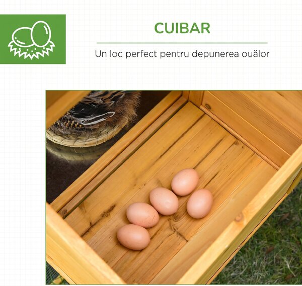 Cotet din lemn PawHut cu Casuta, Spatiu Deschis si Plasa 168x75x103cm | Aosom RO