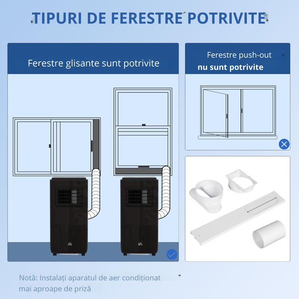 Aparat de aer condiționat portabil HOMCOM 9.000 BTU pentru camere | Aosom Romania