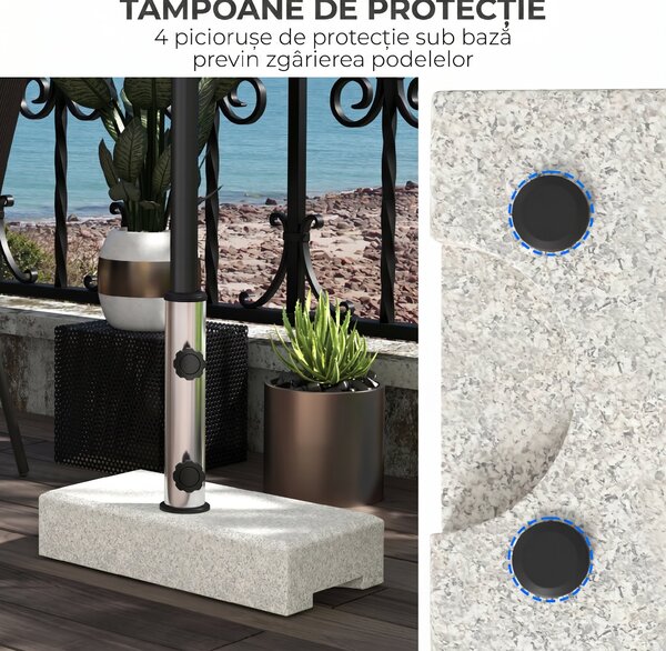 Outsunny Baza Umbrelă Gradină 25kg Granit Oțel Inoxidabil pentru Stâlpi Ø32-48mm | Aosom Romania