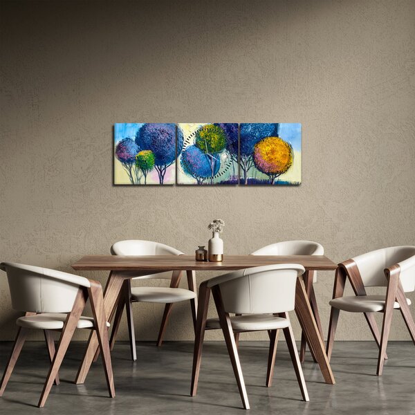 Tablou - Copaci, pictură în ulei (cu ceas) (90x30 cm)