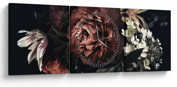 Tablou - Flori întunecate (cu ceas) (90x30 cm)