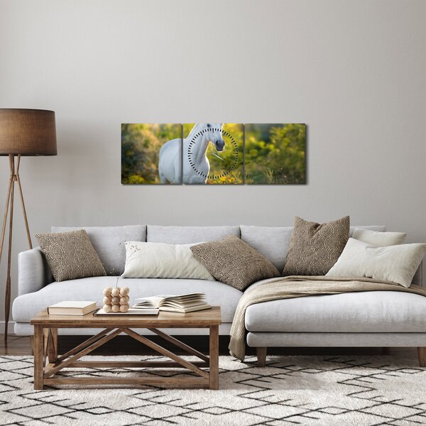 Tablou - Cal alb în poină (cu ceas) (90x30 cm)