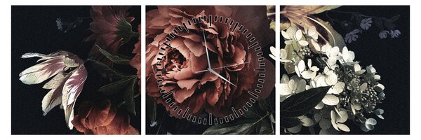 Tablou - Flori întunecate (cu ceas) (90x30 cm)