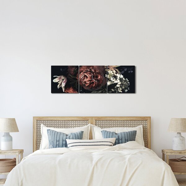 Tablou - Flori întunecate (cu ceas) (90x30 cm)