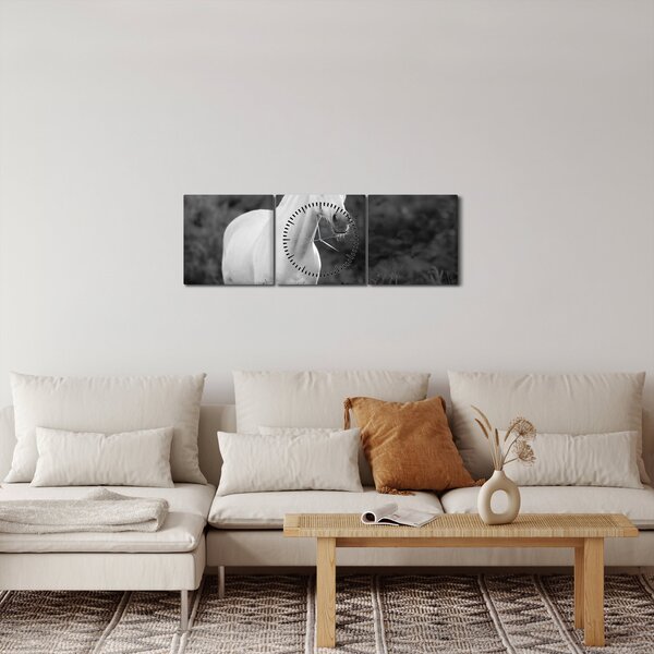 Tablou - Cal alb în poină (cu ceas) (90x30 cm)