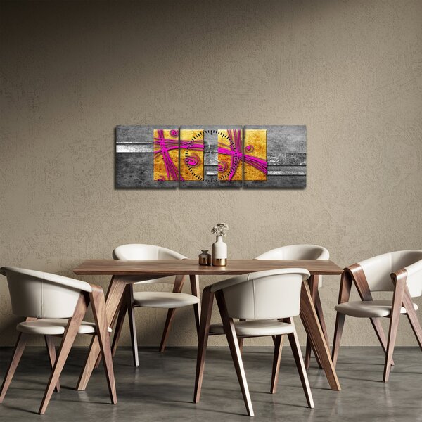 Tablou - Pătratr colorate pe fond negru (cu ceas) (90x30 cm)