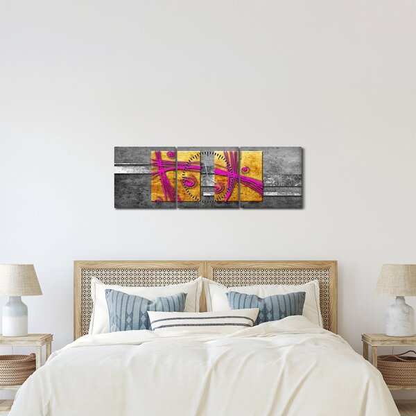 Tablou - Pătratr colorate pe fond negru (cu ceas) (90x30 cm)