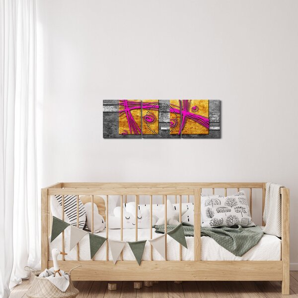 Tablou - Pătratr colorate pe fond negru (cu ceas) (90x30 cm)