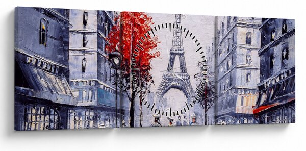 Tablou - Străzi din Paris, pictură în ulei (cu ceas) (90x30 cm)