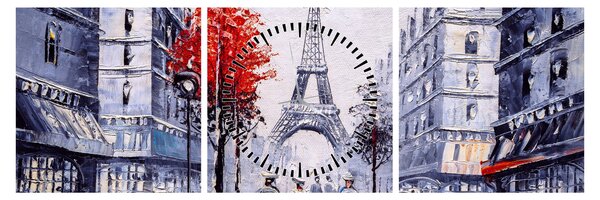 Tablou - Străzi din Paris, pictură în ulei (cu ceas) (90x30 cm)