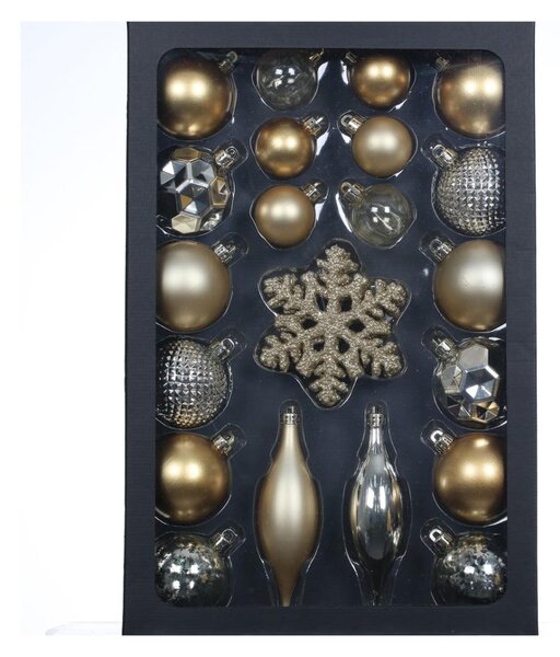 Set de ornamente de Crăciun 25 buc. aurii/argintii