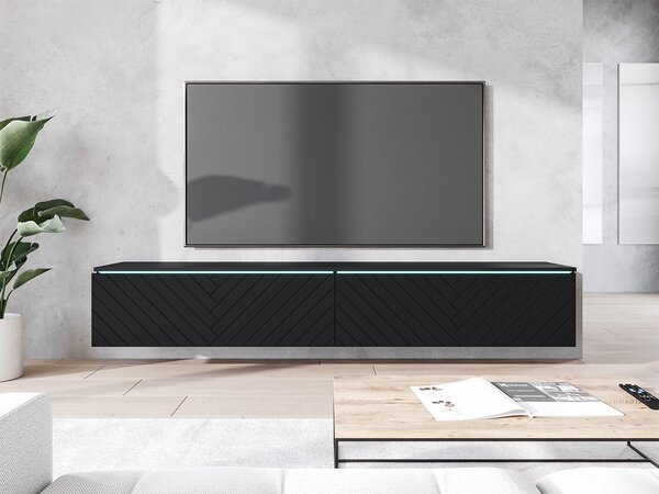 Dulap TV Dlana 180 MDF (Negru grafit + Negru) (cu iluminat LED alb). 1106209