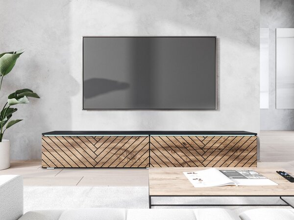 Dulap TV Dlana 180 MDF (Negru grafit + Stejar wotan) (cu iluminat LED alb). 1106214