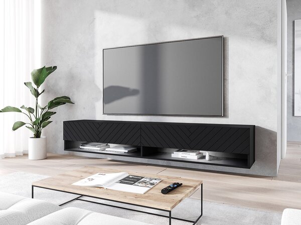 Dulap TV de perete Adenuk 140 MDF (Negru grafit + Negru) (cu iluminat LED RGB). 1106328