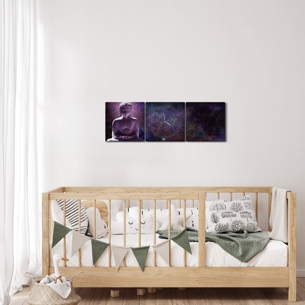 Tablou - Buddha cu florile vieții (cu ceas) (90x30 cm)