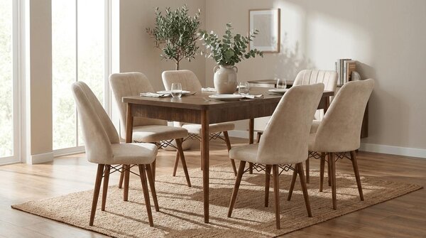 Desire Set Masa 80*170 Extensibila si Scaune 4, 6 bucati Crem