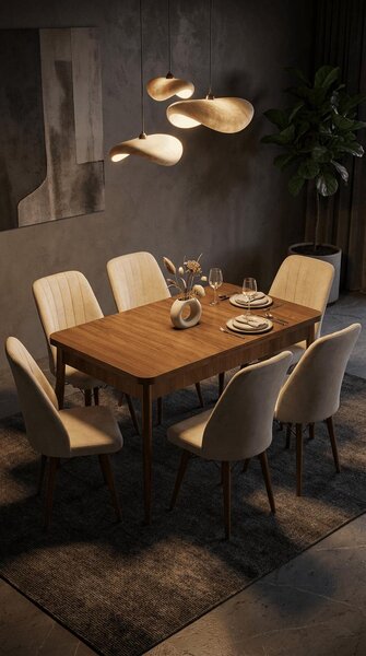 Desire Set Masa 80*170 Extensibila si Scaune 4, 6 bucati Crem