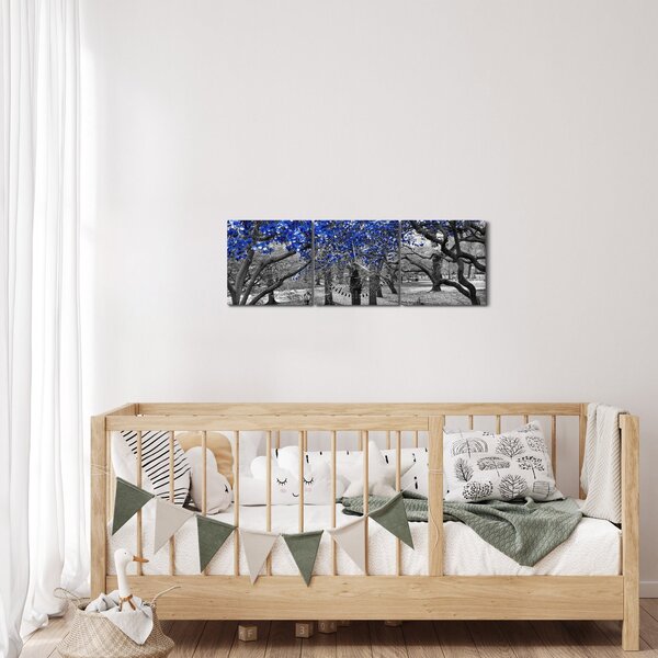 Tablou - Copaci albaștri Central Park, New York (cu ceas) (90x30 cm)