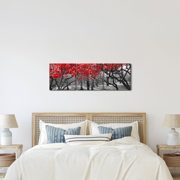 Tablou - Copaci roșii, Central Park, New York (cu ceas) (90x30 cm)