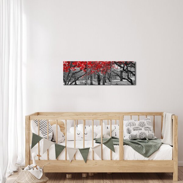 Tablou - Copaci roșii, Central Park, New York (cu ceas) (90x30 cm)
