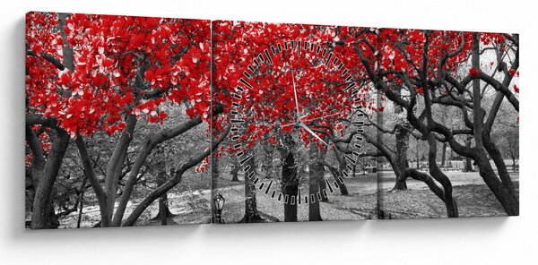 Tablou - Copaci roșii, Central Park, New York (cu ceas) (90x30 cm)