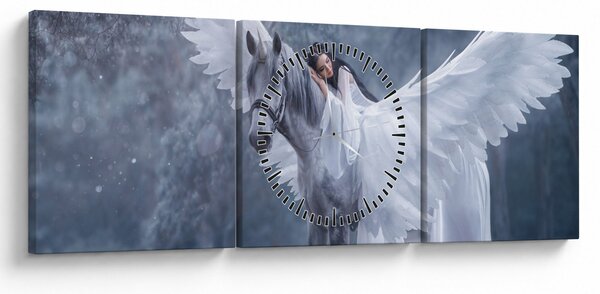 Tablou - Fata și unicorn (cu ceas) (90x30 cm)