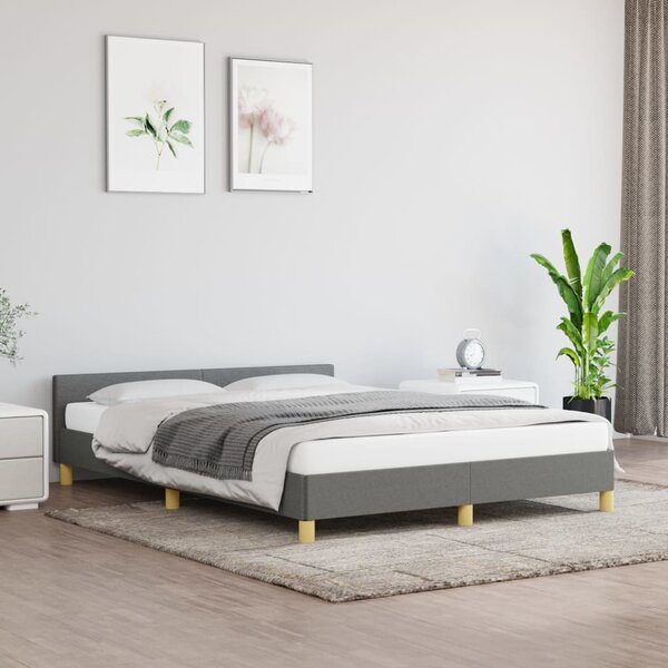 Cadru de pat cu tăblie, gri închis, 140x190 cm, textil