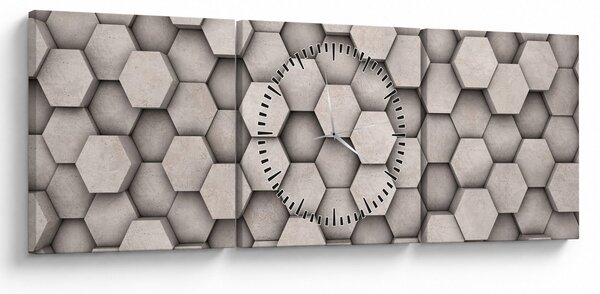 Tablou - Hexagoane design beton (cu ceas) (90x30 cm)