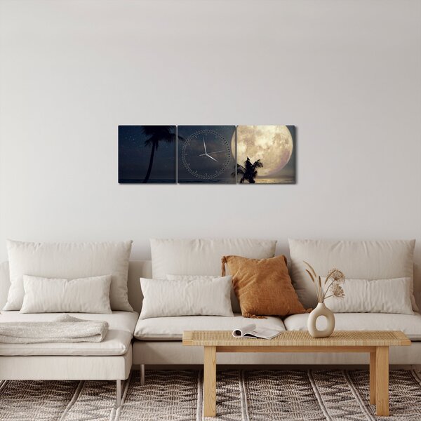 Tablou - Plaja cu lună plină (cu ceas) (90x30 cm)