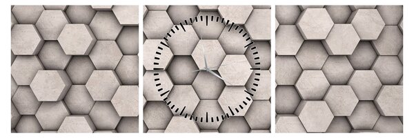 Tablou - Hexagoane design beton (cu ceas) (90x30 cm)