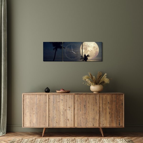 Tablou - Plaja cu lună plină (cu ceas) (90x30 cm)
