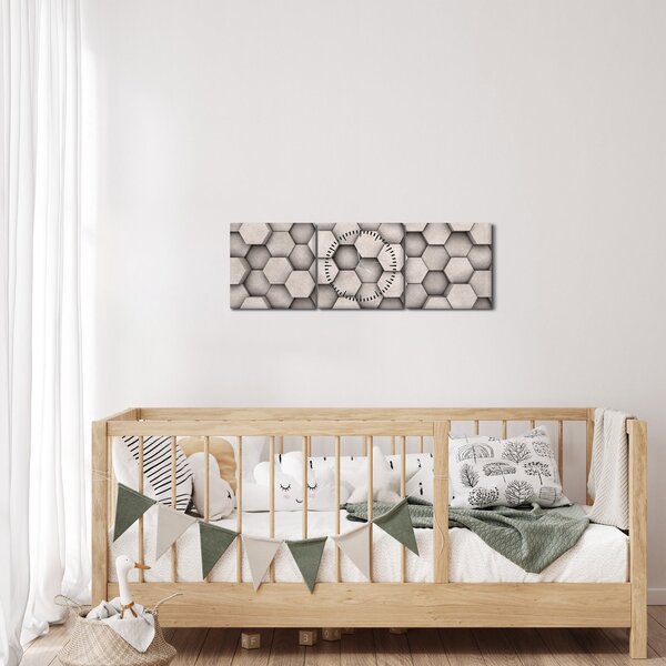 Tablou - Hexagoane design beton (cu ceas) (90x30 cm)
