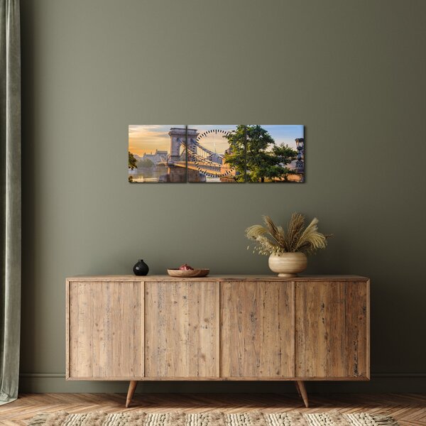 Tablou - Pod peste râu, Budapesta, Ungaria (cu ceas) (90x30 cm)