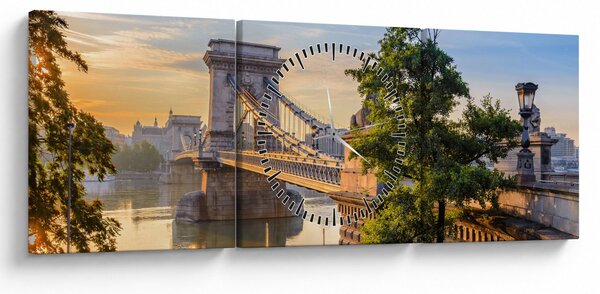 Tablou - Pod peste râu, Budapesta, Ungaria (cu ceas) (90x30 cm)
