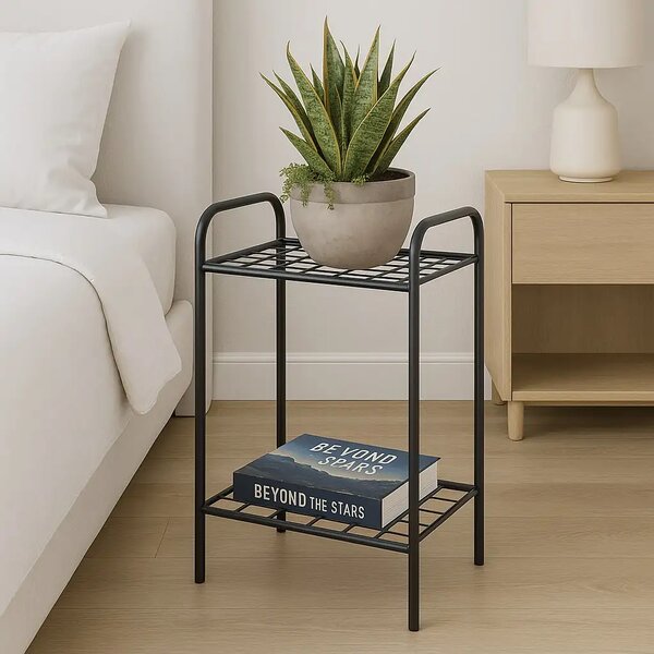 Etajera metal pentru flori 2 rafturi Decor Homs 33 x 60 x 31 cm, negru